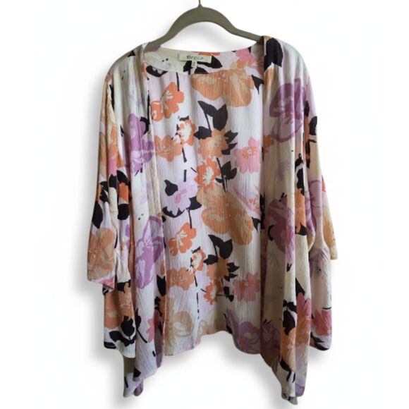 Rip Curl Kimono Size Med Pink Lakeshore Tropical 3/4 Blouse Top 100% Vicose NWT - Picture 4 of 11